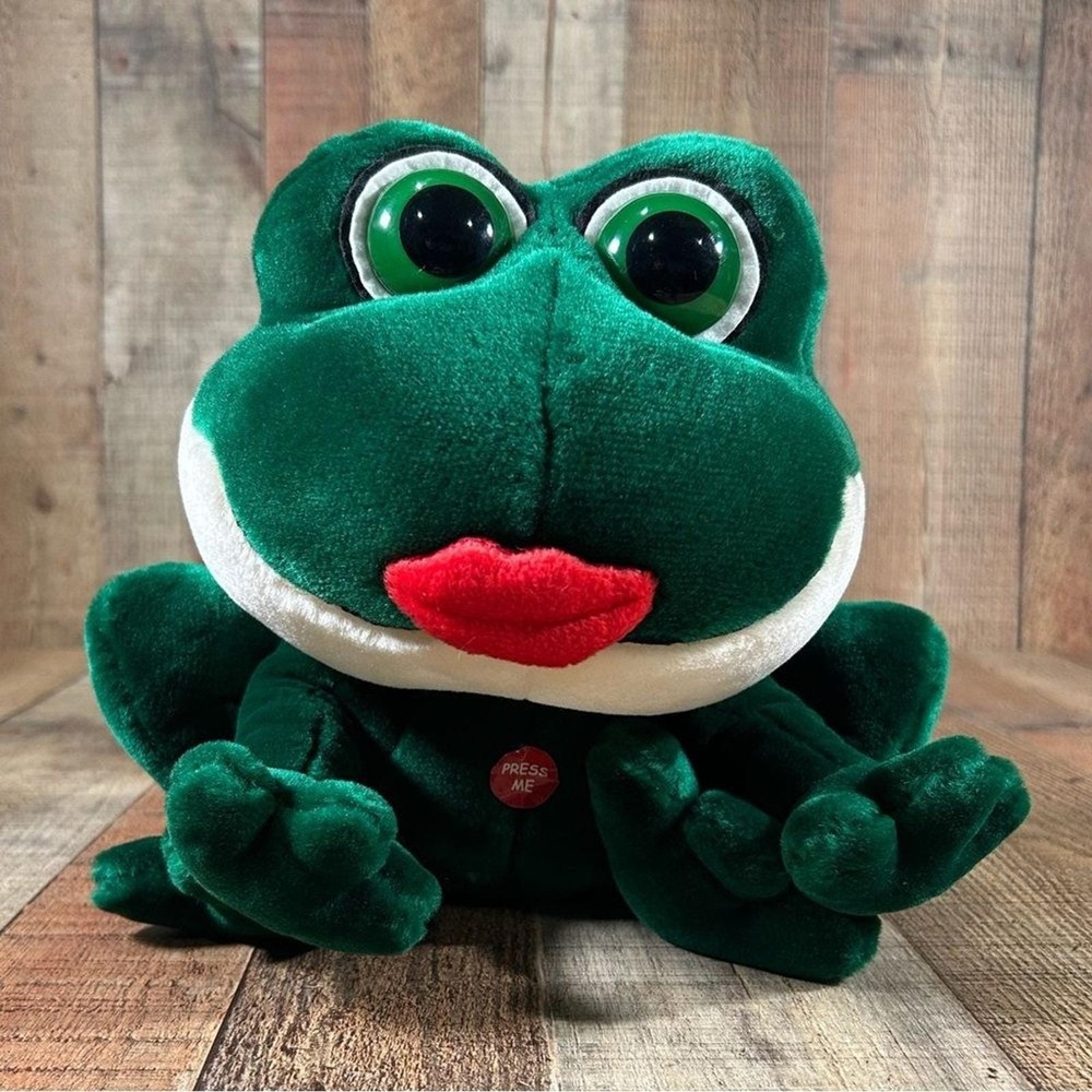 Vintage 90s Russ Berrie Smooches Frog Plush Stuffed Animal KISS Sound